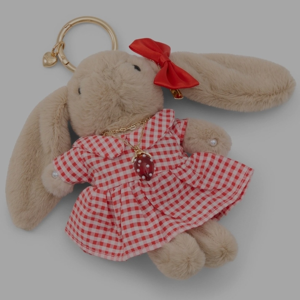 Aldo Beige Bunny Keychain with Red Checkered Dress